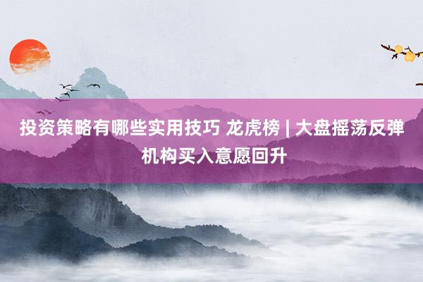 投资策略有哪些实用技巧 龙虎榜 | 大盘摇荡反弹 机构买入意愿回升