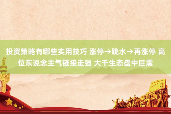 投资策略有哪些实用技巧 涨停→跳水→再涨停 高位东说念主气链接走强 大千生态盘中巨震