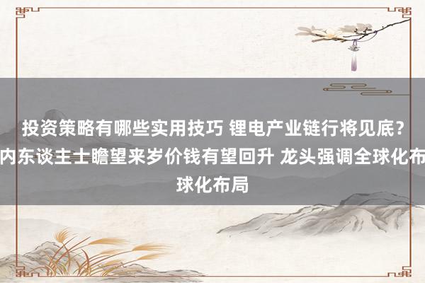 投资策略有哪些实用技巧 锂电产业链行将见底？业内东谈主士瞻望来岁价钱有望回升 龙头强调全球化布局