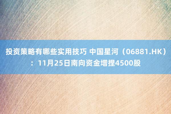 投资策略有哪些实用技巧 中国星河（06881.HK）：11月25日南向资金增捏4500股