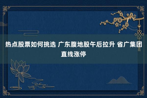 热点股票如何挑选 广东腹地股午后拉升 省广集团直线涨停