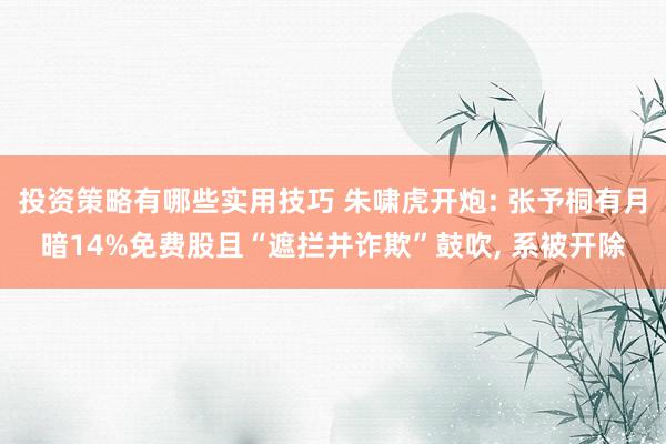 投资策略有哪些实用技巧 朱啸虎开炮: 张予桐有月暗14%免费股且“遮拦并诈欺”鼓吹, 系被开除