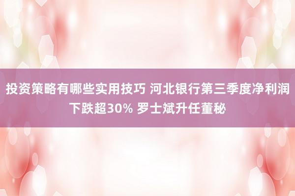 投资策略有哪些实用技巧 河北银行第三季度净利润下跌超30% 罗士斌升任董秘