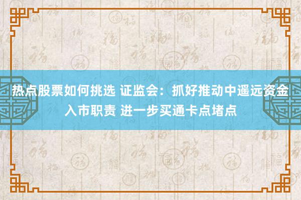 热点股票如何挑选 证监会：抓好推动中遥远资金入市职责 进一步买通卡点堵点