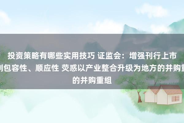 投资策略有哪些实用技巧 证监会：增强刊行上市轨制包容性、顺应性 荧惑以产业整合升级为地方的并购重组