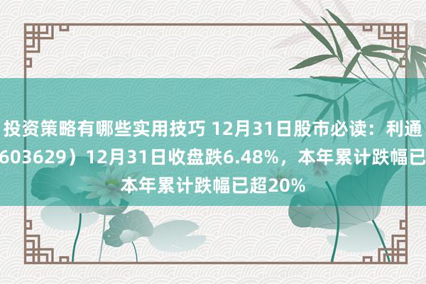 投资策略有哪些实用技巧 12月31日股市必读：利通电子（603629）12月31日收盘跌6.48%，本年累计跌幅已超20%