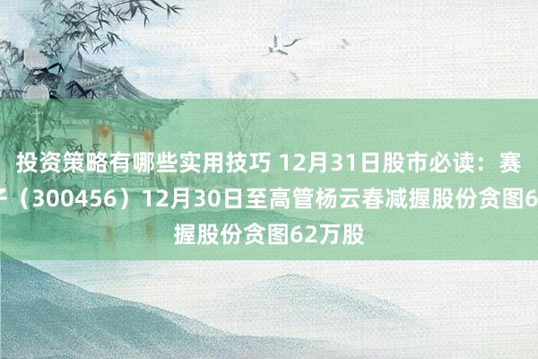 投资策略有哪些实用技巧 12月31日股市必读：赛微电子（300456）12月30日至高管杨云春减握股份贪图62万股