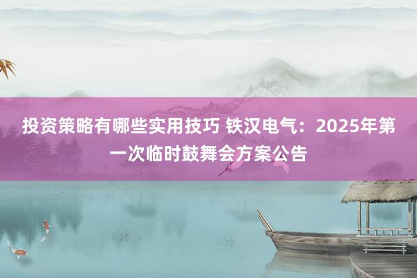 投资策略有哪些实用技巧 铁汉电气：2025年第一次临时鼓舞会方案公告