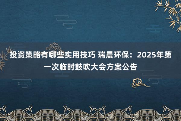 投资策略有哪些实用技巧 瑞晨环保：2025年第一次临时鼓吹大会方案公告