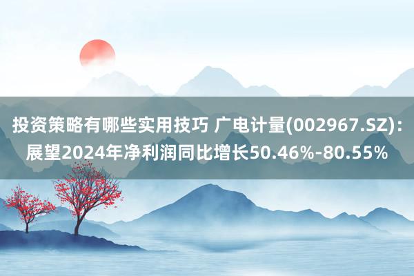 投资策略有哪些实用技巧 广电计量(002967.SZ)：展望2024年净利润同比增长50.46%-80.55%