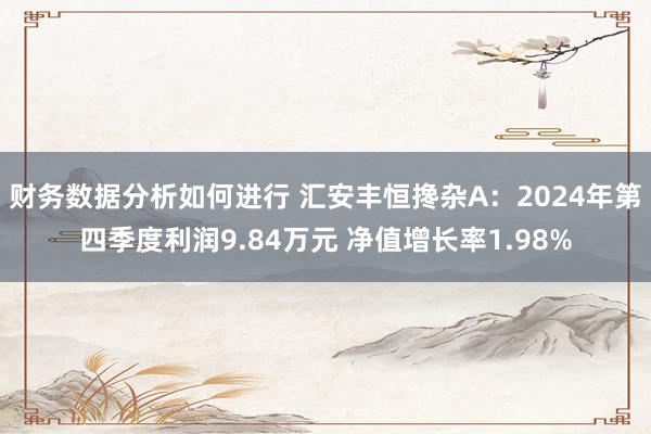 财务数据分析如何进行 汇安丰恒搀杂A：2024年第四季度利润9.84万元 净值增长率1.98%