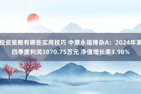 投资策略有哪些实用技巧 中原永福搀杂A：2024年第四季度利润3870.75万元 净值增长率3.98%