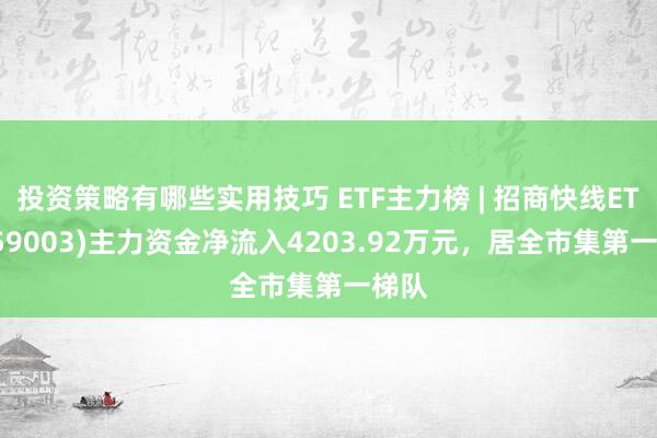 投资策略有哪些实用技巧 ETF主力榜 | 招商快线ETF(159003)主力资金净流入4203.92万元，居全市集第一梯队