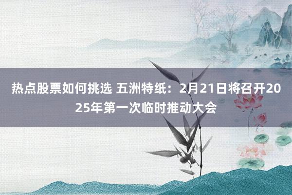 热点股票如何挑选 五洲特纸：2月21日将召开2025年第一次临时推动大会