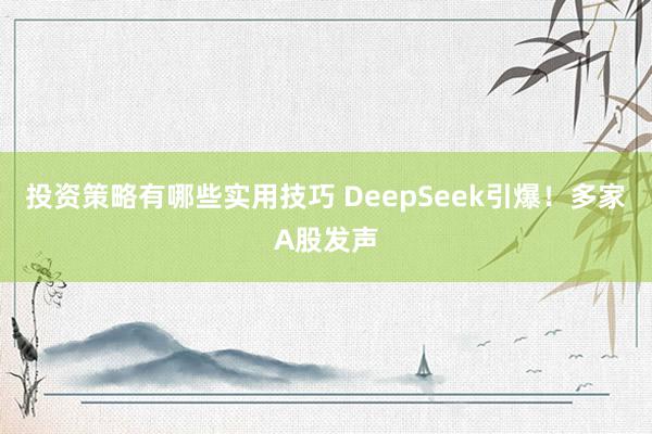 投资策略有哪些实用技巧 DeepSeek引爆！多家A股发声