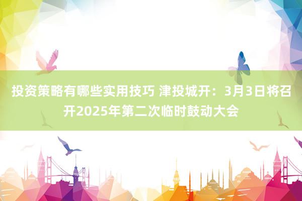 投资策略有哪些实用技巧 津投城开：3月3日将召开2025年第二次临时鼓动大会