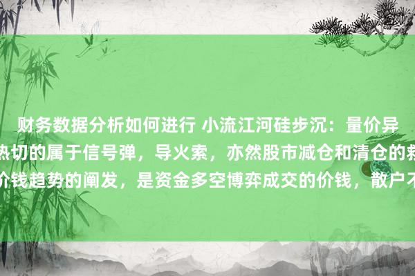 财务数据分析如何进行 小流江河硅步沉：量价异动量价异动在股市内部热切的属于信号弹，导火索，亦然股市减仓和清仓的救生艇。成交量算作价钱趋势的阐发，是资金多空博弈成交的价钱，散户不错通过成交量放缩量的变化，去分析股价未...