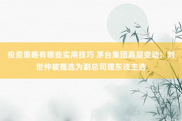 投资策略有哪些实用技巧 茅台集团高层变动：刘世仲被推选为副总司理东谈主选