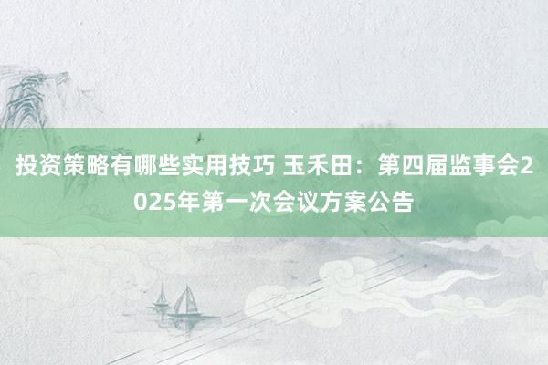 投资策略有哪些实用技巧 玉禾田：第四届监事会2025年第一次会议方案公告