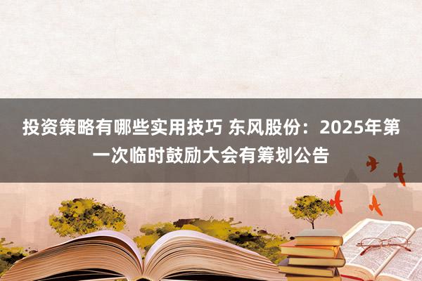 投资策略有哪些实用技巧 东风股份：2025年第一次临时鼓励大会有筹划公告