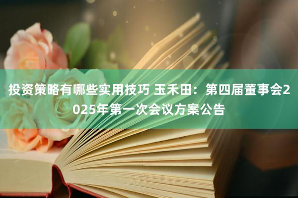 投资策略有哪些实用技巧 玉禾田：第四届董事会2025年第一次会议方案公告