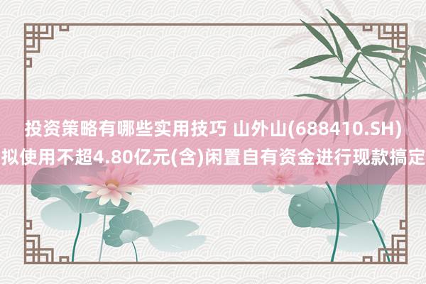 投资策略有哪些实用技巧 山外山(688410.SH)拟使用不超4.80亿元(含)闲置自有资金进行现款搞定