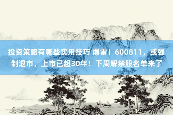 投资策略有哪些实用技巧 爆雷！600811，或强制退市，上市已超30年！下周解禁股名单来了