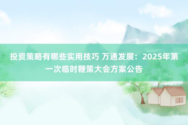 投资策略有哪些实用技巧 万通发展：2025年第一次临时鞭策大会方案公告