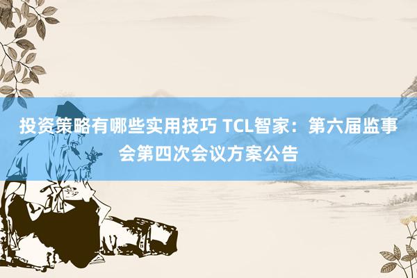 投资策略有哪些实用技巧 TCL智家：第六届监事会第四次会议方案公告