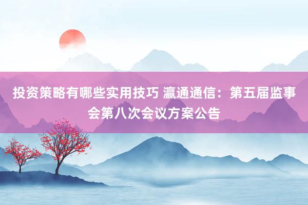 投资策略有哪些实用技巧 瀛通通信：第五届监事会第八次会议方案公告