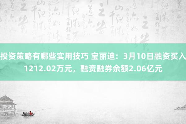 投资策略有哪些实用技巧 宝丽迪：3月10日融资买入1212.02万元，融资融券余额2.06亿元