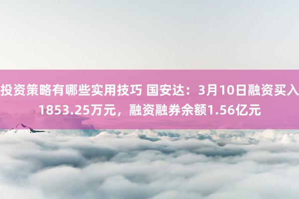 投资策略有哪些实用技巧 国安达：3月10日融资买入1853.25万元，融资融券余额1.56亿元