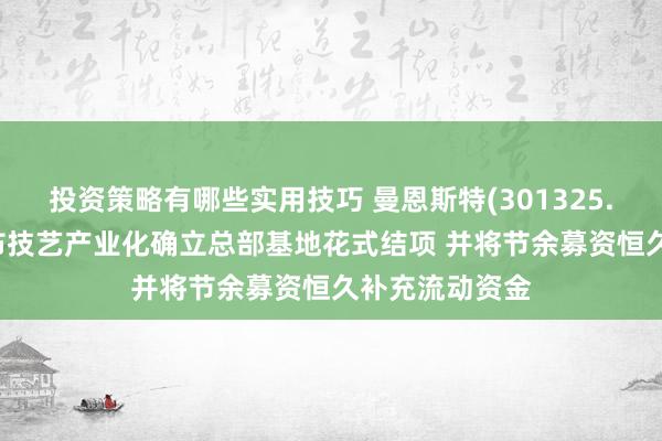 投资策略有哪些实用技巧 曼恩斯特(301325.SZ)：拟将涂布技艺产业化确立总部基地花式结项 并将节余募资恒久补充流动资金